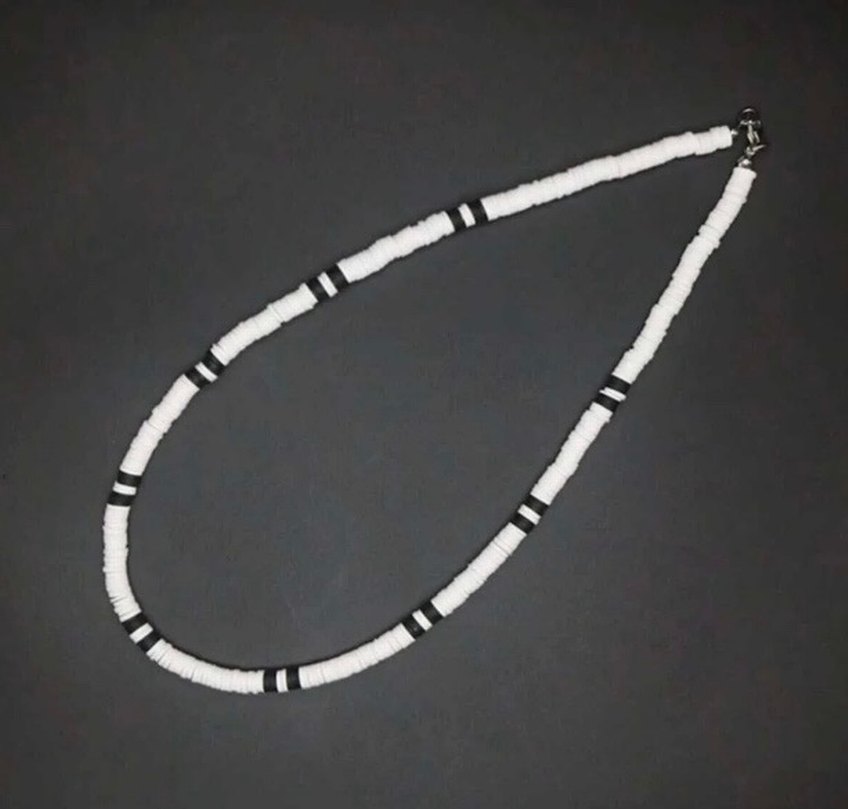 Beyaz Siyah Çizgili Boncuklu Midi Kolye - Görsel 2