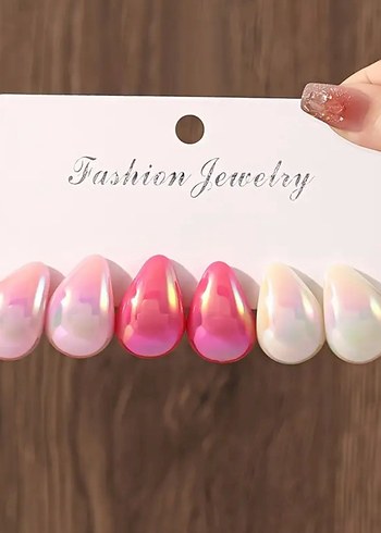 Pastel Pembe Damla Küpe Seti 3lü - Görsel 2