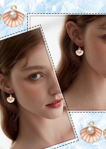 İnci Detaylı Pembe Deniz Kabuğu Charm Kolye Küpe Ucu - Görsel 4