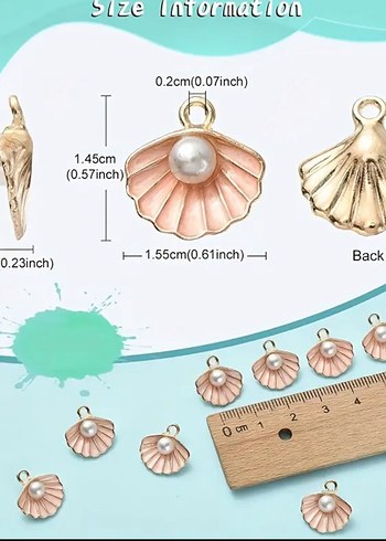İnci Detaylı Pembe Deniz Kabuğu Charm Kolye Küpe Ucu - Görsel 3