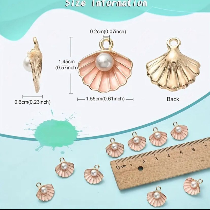 İnci Detaylı Pembe Deniz Kabuğu Charm Kolye Küpe Ucu - Görsel 3