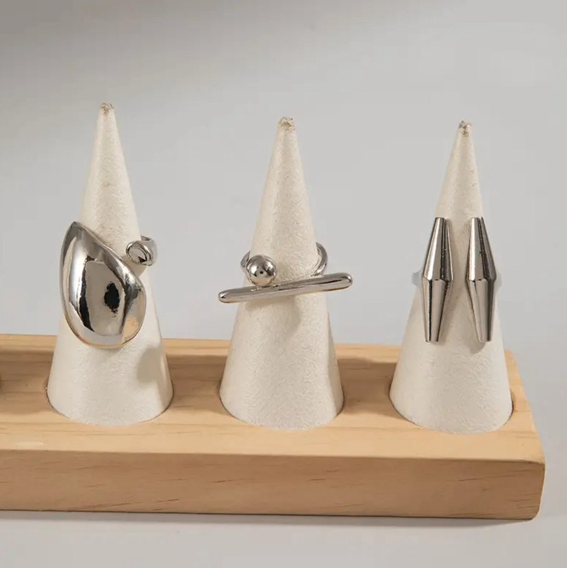 Beyaz Parlak Avant-Garde Kadın Yüzük Seti 3lü - Görsel 2