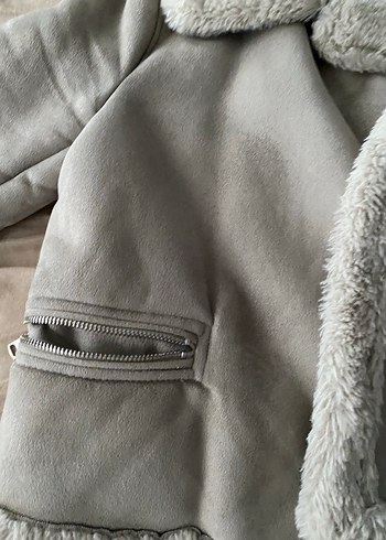 s Beden gri Renk Kürk Detaylı Süet Bej Kadın Ceket