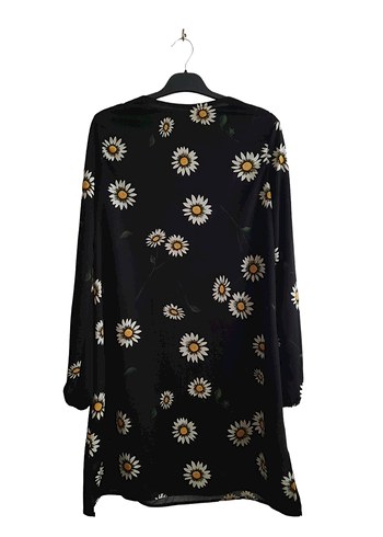 Siyah Çiçek Desenli Midi Kemerli Elbise - Görsel 13