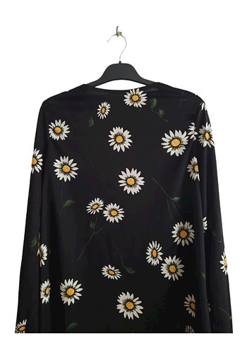 Siyah Çiçek Desenli Midi Kemerli Elbise - Görsel 14