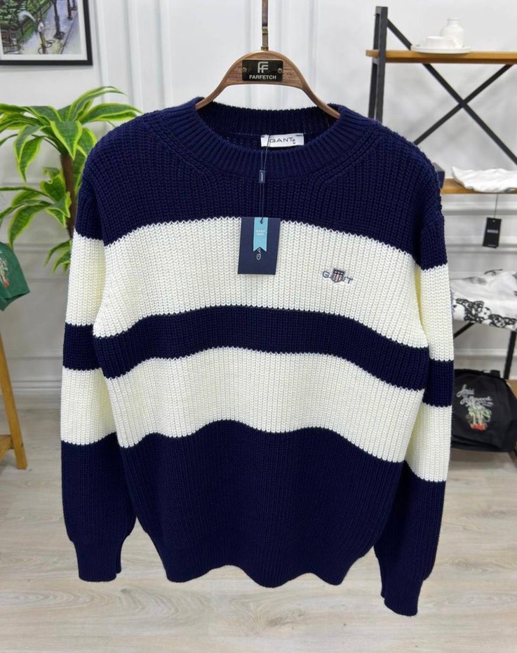 Erkek Siyah Beyaz Çizgili Örgü Kazak - Görsel 3