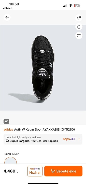 38,5 Beden Adidas Astir W Siyah spor ayakkabı