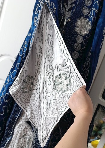 40 Beden mavi Renk Drapeli Nakışlı Mavi Uzun Kadın kına Elbisesi
