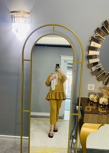 Sarı Mini Kadın Takım Elbise, Fırfır Detaylı