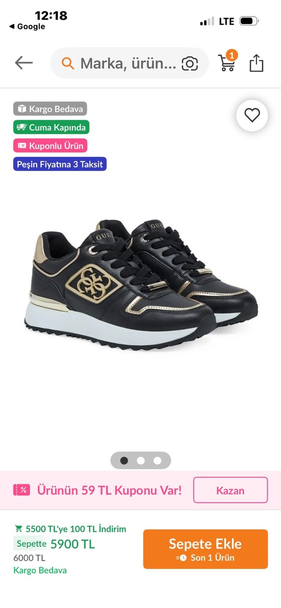 Guess Orjinal,yeni sezon38 numara.Siyah spor ayakkabı - Görsel 4