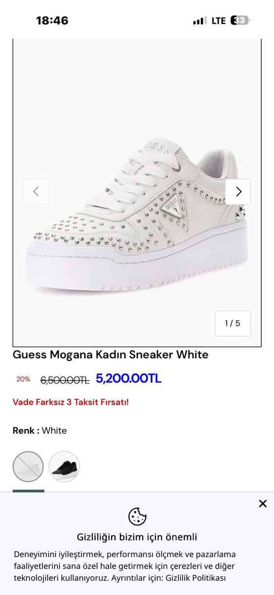 Guess Orjinal platform topuk38 numara beyaz spor ayakkabı - Görsel 5
