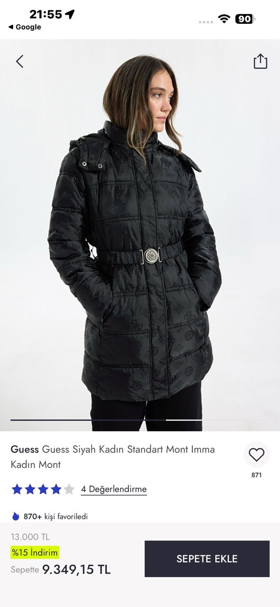 Guess kadın Orjinal siyah mont - Görsel 5