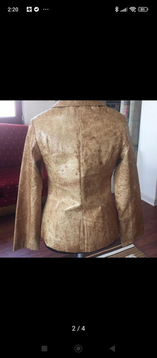 Kahverengi Parlak Yılan Derisi Desenli Deri Ceket - Görsel 2