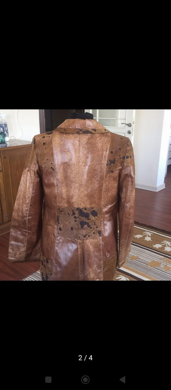 Kahverengi Yılan Derisi Desenli Kadın Deri Ceket - Görsel 2