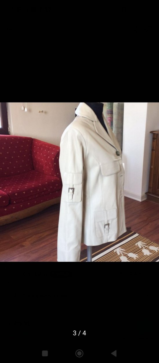 Kadın Bej Deri Kemerli Ofis Ceketi - Görsel 3