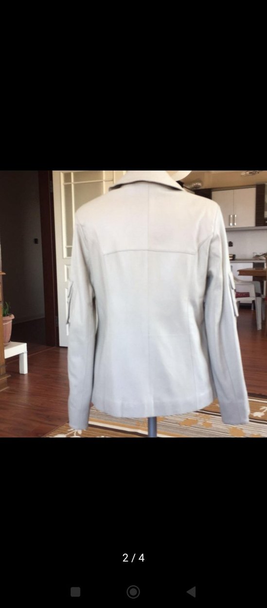 Kadın Bej Deri Kemerli Ofis Ceketi - Görsel 2