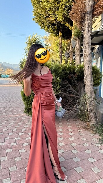 36 Beden turuncu Renk Alfa Beta orjinal somon rengi abiye