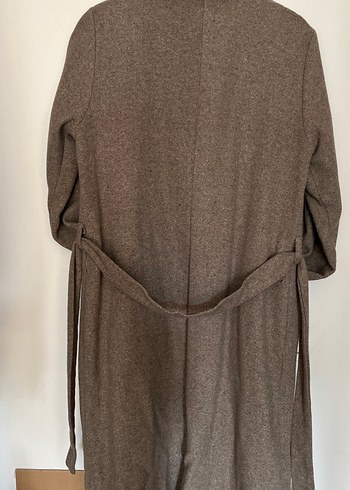 Düğmesiz Uzun Kahverengi Kadın Palto - Görsel 7