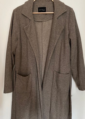 Düğmesiz Uzun Kahverengi Kadın Palto - Görsel 3