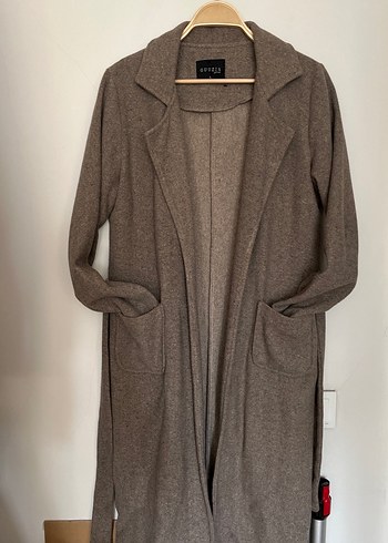 Düğmesiz Uzun Kahverengi Kadın Palto - Görsel 4