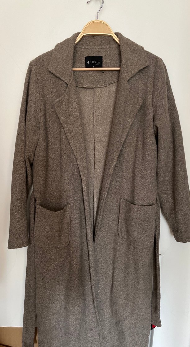 Düğmesiz Uzun Kahverengi Kadın Palto - Görsel 3