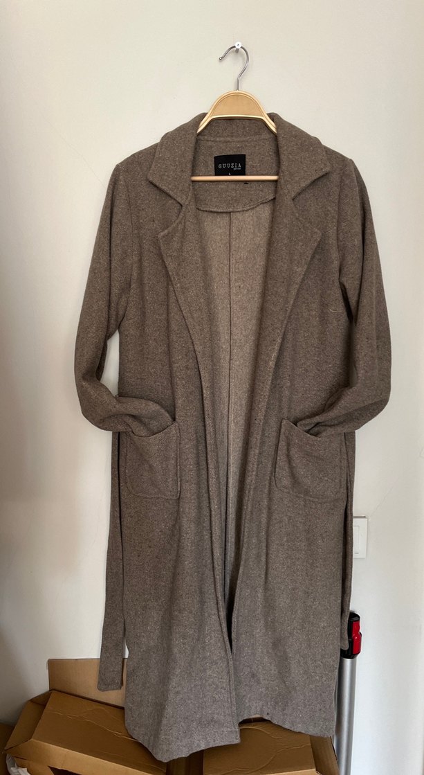 Düğmesiz Uzun Kahverengi Kadın Palto - Görsel 4