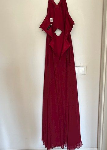 Bordo Uzun Drapeli Bohem Abiye - Görsel 6