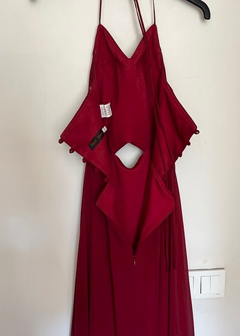 Bordo Uzun Drapeli Bohem Abiye - Görsel 5