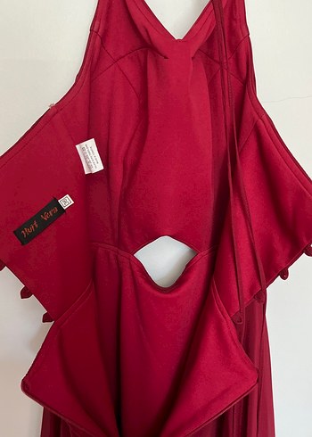 Bordo Uzun Drapeli Bohem Abiye - Görsel 7