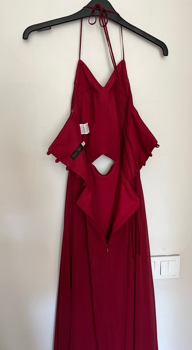 Bordo Uzun Drapeli Bohem Abiye - Görsel 5