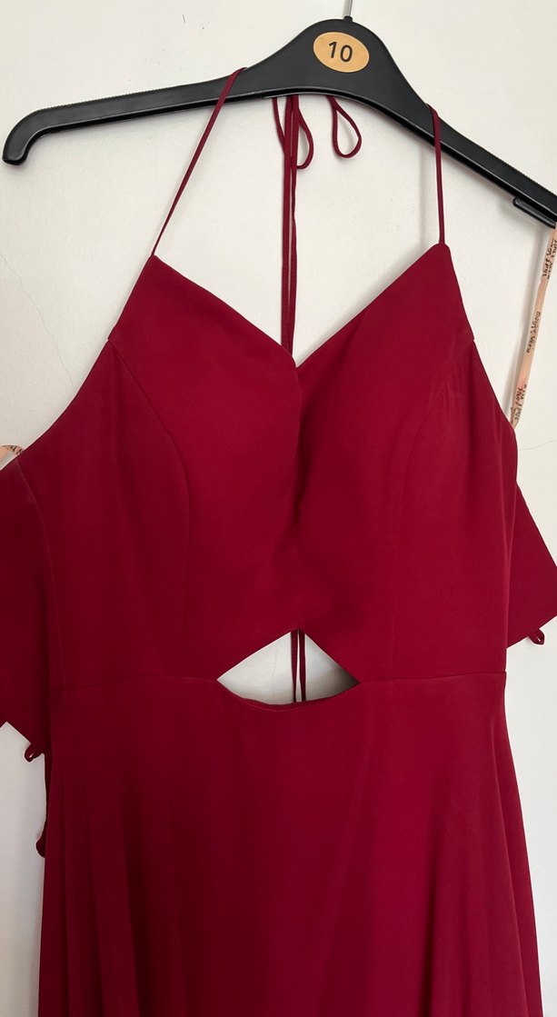 Bordo Uzun Drapeli Bohem Abiye - Görsel 3