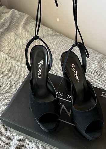Diğer Siyah Bağcıklı Gotik Stiletto Topuklu Ayakkabı