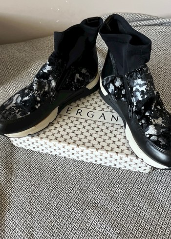 Platform Topuklu Siyah Desenli Kadın Sneakers spor çorap bot - Görsel 5