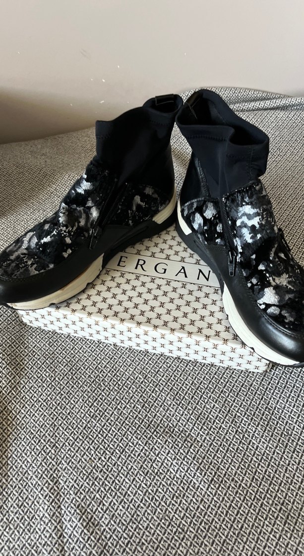 Platform Topuklu Siyah Desenli Kadın Sneakers spor çorap bot - Görsel 5