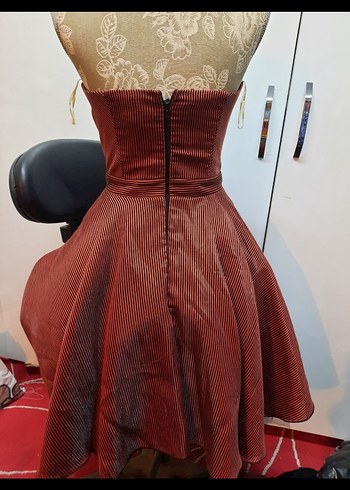 Straplez Vintage Midi Elbise - Görsel 3