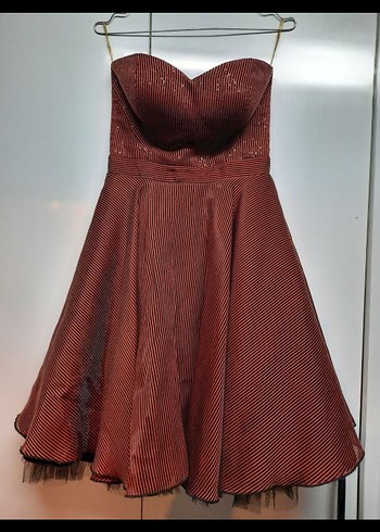 Straplez Vintage Midi Elbise - Görsel 4