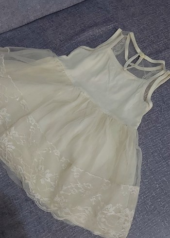 Kız Çocuk Beyaz Dantelli Straplez Elbise - Görsel 2