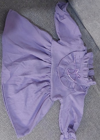 Kız Çocuk Mor V Yaka Fırfırlı Elbise - Görsel 2