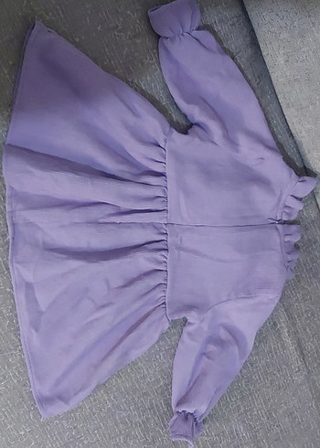 Kız Çocuk Mor V Yaka Fırfırlı Elbise - Görsel 4