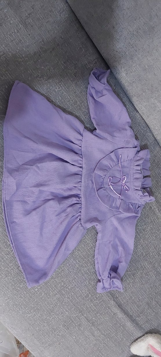 Kız Çocuk Mor V Yaka Fırfırlı Elbise - Görsel 2