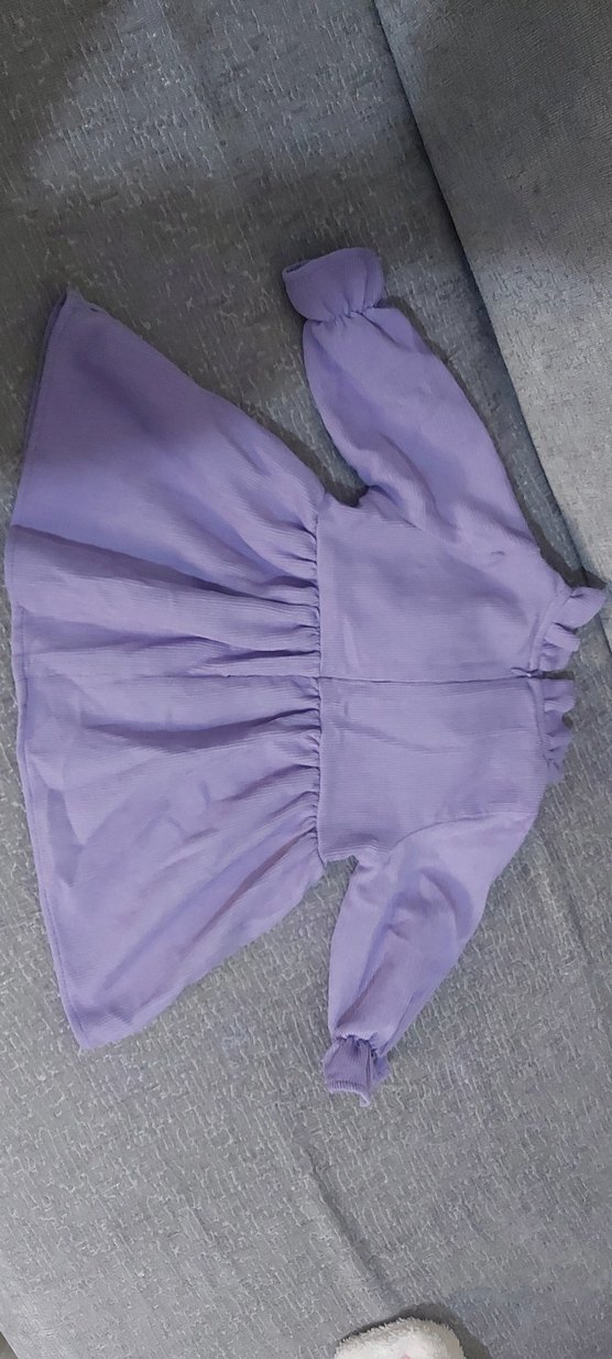 Kız Çocuk Mor V Yaka Fırfırlı Elbise - Görsel 4