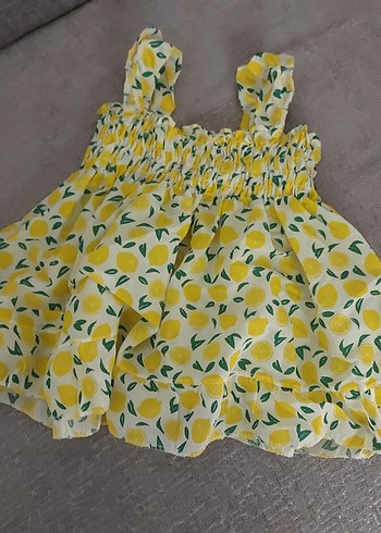 Kız Çocuk Sarı Desenli Fırfırlı Elbise - Görsel 3