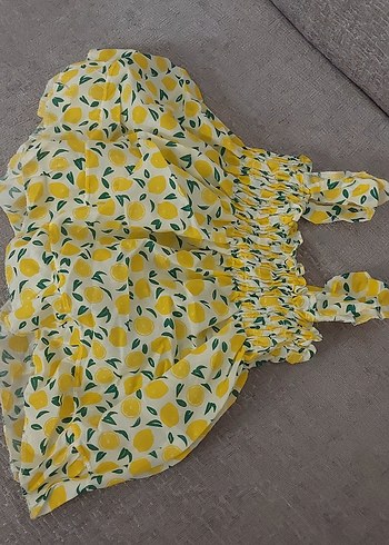 Kız Çocuk Sarı Desenli Fırfırlı Elbise - Görsel 4