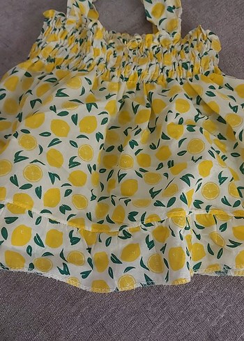 Kız Çocuk Sarı Desenli Fırfırlı Elbise - Görsel 5