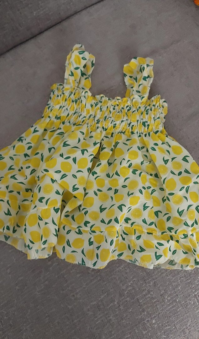 Kız Çocuk Sarı Desenli Fırfırlı Elbise - Görsel 3