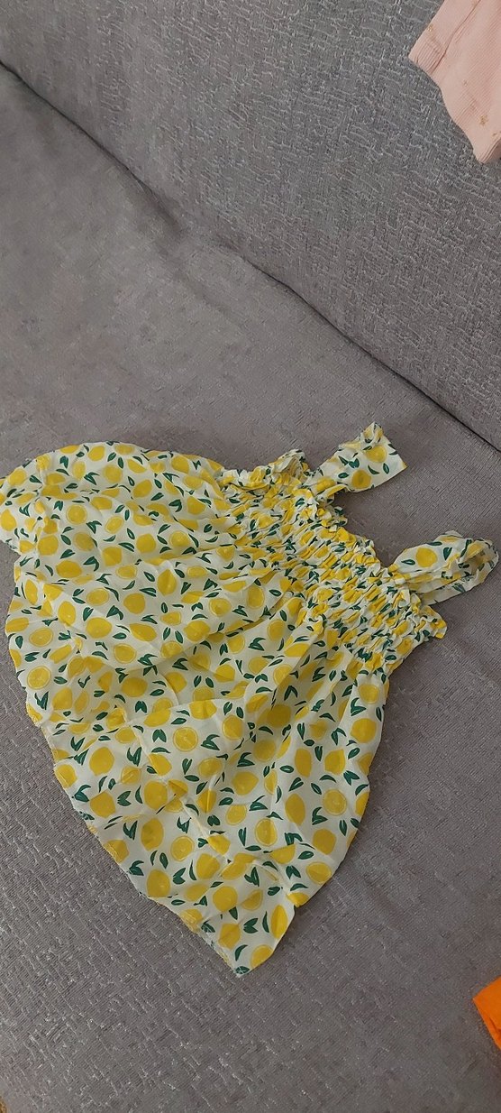 Kız Çocuk Sarı Desenli Fırfırlı Elbise - Görsel 2