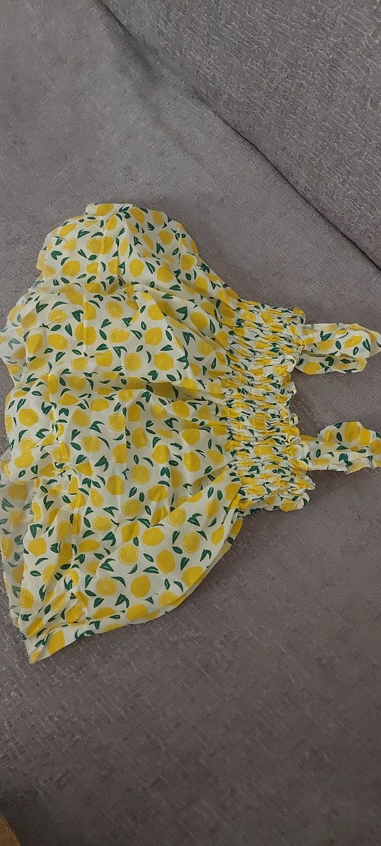 Kız Çocuk Sarı Desenli Fırfırlı Elbise - Görsel 4