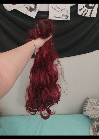 Koyu Kırmızı Takma Saç Kadın Saç Aksesuarı peruk - Görsel 6