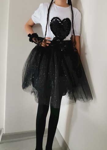 Kız Çocuk Siyah Parlak Gotik Etek - Görsel 2