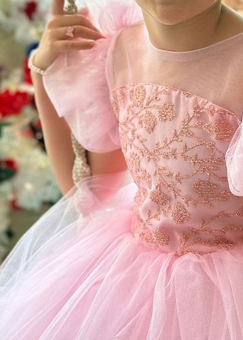 Dantel İşlemeli Pembe Kız Çocuk Elbisesi - Görsel 2